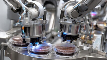 A robot is making cookies in a factory