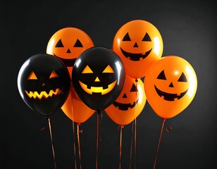 Jack-o'-lantern face balloons against dark background