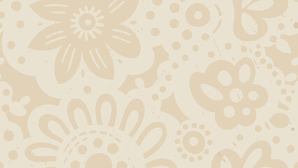 Beige floral pattern with abstract flowers and circles creating a vintage wallpaper design style