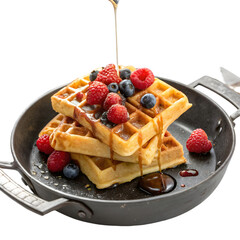 Belgian Waffles with Assorted Berries and Maple Syrup.