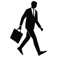 Set Black Silhouette Business Travelers with Luggage on White Background. Woman And Man Traveling Silhouette Vectors. business travel silhouette set white background, Man Walking with a bag.