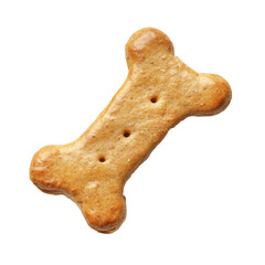 A single golden brown bone shaped dog biscuit isolated on transparent background