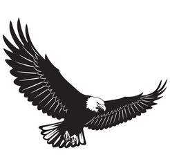 Fototapeta premium Powerful black and white illustration of a majestic bald eagle in full flight