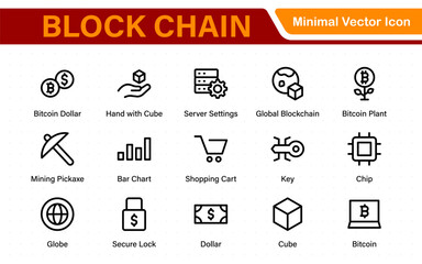 Block chain web icon set. information icon, analytics, cloud computing, block chain, block, Distribution, Ledger, Transaction icon Blockchain icon minimal design. Block connect data.