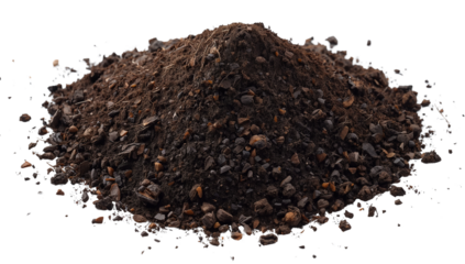 Pile of Dark Brown Soil or Dirt Isolated on Black Background, Ideal for Gardening Concepts and