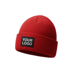 Cozy Red Beanie with Custom Logo Patch for Winter Warmth and Style