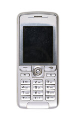 Classic mobile phone from the early 2000s with simple design isolated on white background.