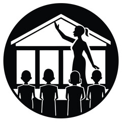 A teacher Teaching students in a school, Teacher and students in classroom silhouette learning illustration, Mother teaching child silhouette vector illustration, Silhouettes of teachers and students.