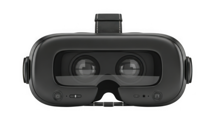 Close up front view of a black virtual reality headset
