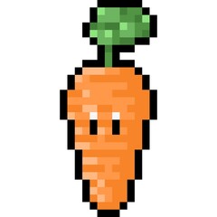 Cartoon Pixel Carrot Character.