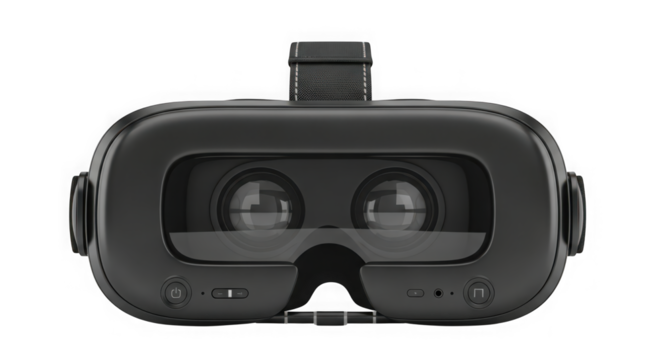 Close up front view of a black virtual reality headset