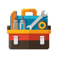 Flat vector icon of a plumber?? toolbox with wrench and tape, transparent background
