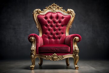 Ornate red velvet throne with gold gilded accents and tufted back