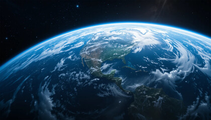 Fototapeta premium Planet Earth from Space with Sun and Clouds