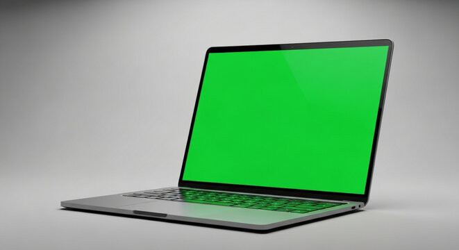 Laptop with green screen for chroma key compositing on a light background - Powered by Adobe