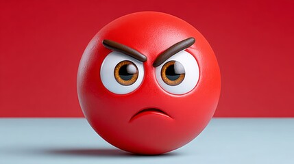 Red angry face with brown eyes. The eyes are brown and the mouth is open