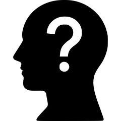Silhouette Mind Puzzle: The silhouette of a human head is coupled with a question mark, posing a concept of inquiry, curiosity, and critical thinking. Illustrating abstract thought. 