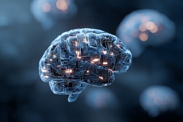Explore the intricate digital circuitry of a futuristic brain, symbolizing innovation, artificial intelligence, and advanced thinking with glowing connections