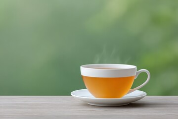 Obraz premium Freshly Brewed Tea in a White Cup on Wooden Table
