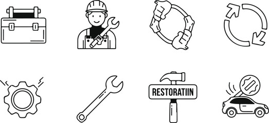 Repair and restoration line art icons