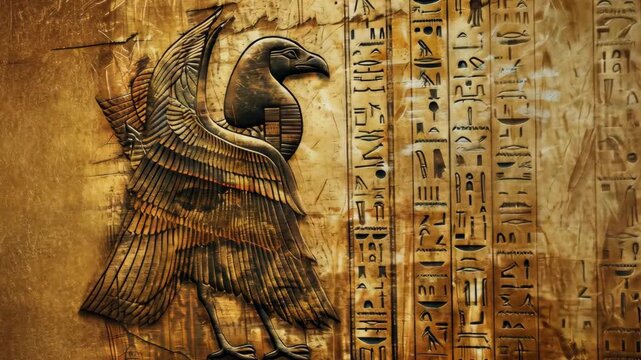 Warm Earth Tone Textured Papyrus with Ancient Egyptian Hieroglyphics