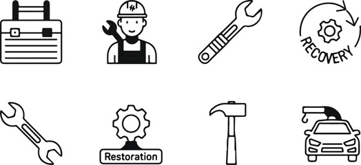 Obraz premium Restoration and repair icons collection