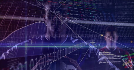 Gripping soccer ball, athlete wearing sports jersey in high tech studio, with holographic screens