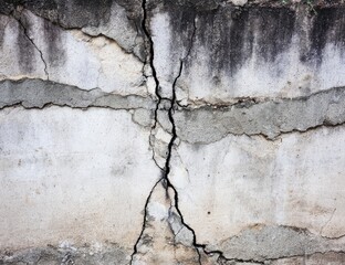 Cracked concrete wall, showing various textures and discoloration