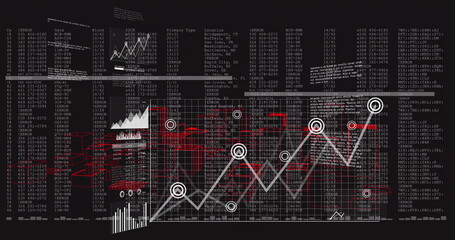 Displaying line graph connecting circular markers across grid panel, with red 3D blocks, error logs
