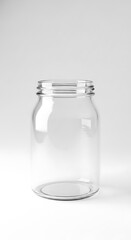 Empty glass jar on a white background.