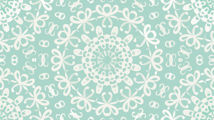 Aesthetic kaleidoscope pattern with white floral and infinity symbols on a light blue background