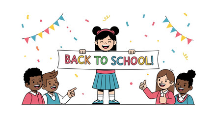 Enthusiastic Children Celebrate The School Reopening With Colorful Confetti