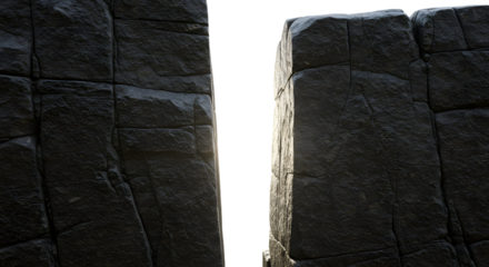 Enigmatic stone gateway against blinding light