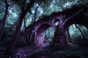 Ruined archway in a mystical forest