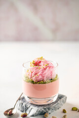  Berries pudding or panna cotta with cotton candy 