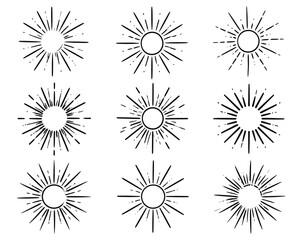 Set of sunburst graphic elements
