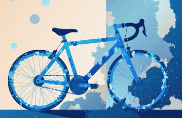 Fototapeta premium A blue mountain bike with a modern design against a watercolor splash background