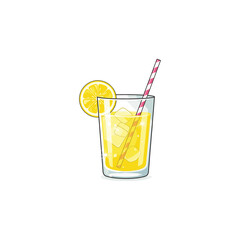 Lemonade in a glass with straw icon logo flat vector design