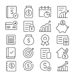 A comprehensive collection of financial icons elegantly arranged, symbolizing fiscal concepts and monetary management, tailored for applications and websites.