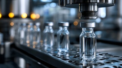 Pharmaceutical vials on automated production line capping process manufacturing
