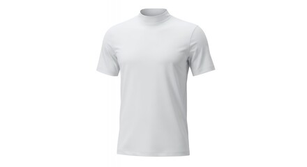 White Mock Neck Short Sleeve T-Shirt Isolated on White Background