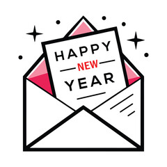 Happy New Year Greeting Card with Envelope Vector Illustration