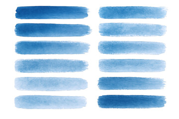 Collection of Abstract Blue Watercolor Brush Strokes with Textured Edges on a Black Background