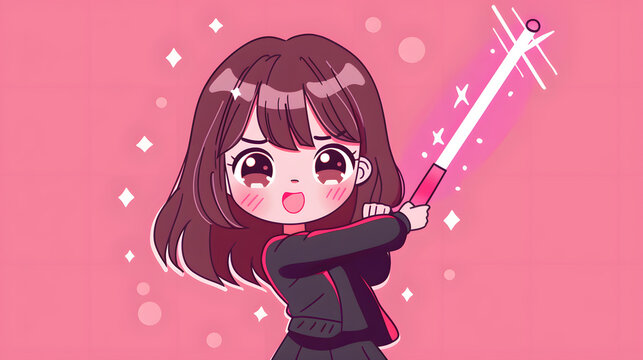 cute fangirl chibi character holding lightstick