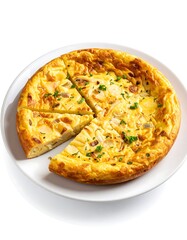 Sliced savory omelet, golden crust