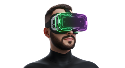 Man immersed Neon headset  digital vision