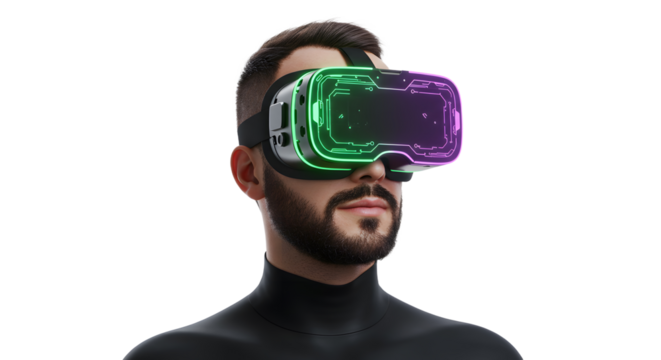 Man immersed Neon headset  digital vision