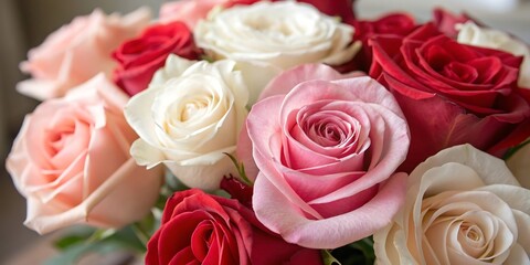 Fototapeta premium A romantic bouquet of pink roses, perfect for a wedding or anniversary celebration
