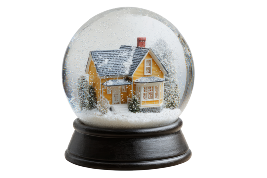 A snow globe featuring a small yellow house - Powered by Adobe