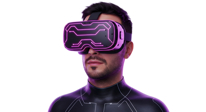 Man with futuristic headset virtual immersion